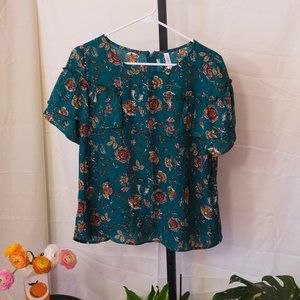 Floral Green Blouse - Ruffled Xhilaration Top